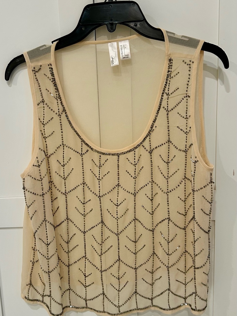 Forever 21 Tan/Nude Sheer Sleeveless Top with Silver Beaded Detail